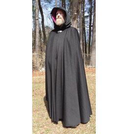 Cloakmakers.com 5651-Charcoal Black Wool Blend Cloak w/ Burgundy Velvet Hood Lining & Gothic Rose Clasp