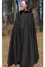 Cloakmakers.com 5651-Charcoal Black Wool Blend Cloak w/ Burgundy Velvet Hood Lining & Gothic Rose Clasp