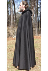 Cloakmakers.com 5651-Charcoal Black Wool Blend Cloak w/ Burgundy Velvet Hood Lining & Gothic Rose Clasp
