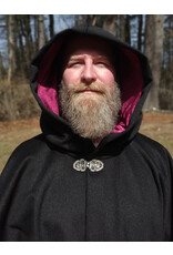Cloakmakers.com 5651-Charcoal Black Wool Blend Cloak w/ Burgundy Velvet Hood Lining & Gothic Rose Clasp