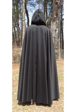Cloakmakers.com 5651-Charcoal Black Wool Blend Cloak w/ Burgundy Velvet Hood Lining & Gothic Rose Clasp