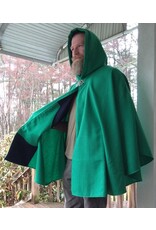 Cloakmakers.com 5657-Washable Kelly Green Wool Blend Cloak w/ Sword & Book Embroidery, Pockets & Black Hood Lining