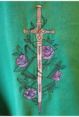Cloakmakers.com 5657-Washable Kelly Green Wool Blend Cloak w/ Sword & Book Embroidery, Pockets & Black Hood Lining