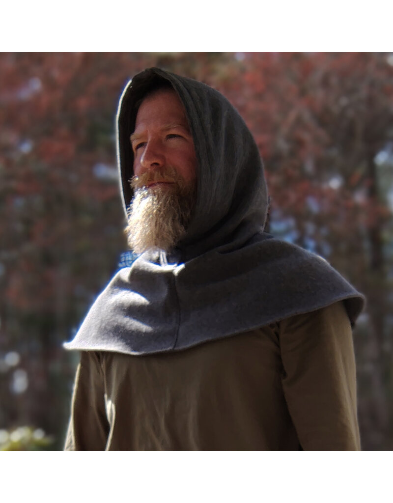 Cloakmakers.com H526-Washable Heathered Grey Wool Blend Hooded Cowl