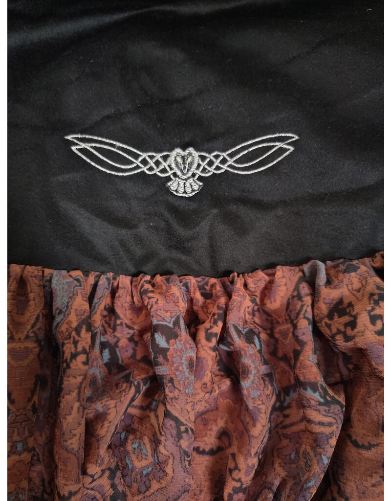 Cloakmakers.com J880-Hooded Vest w/ Black Wool Blend Upper w/ Owl Embroidery & Sheer Lower Section