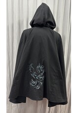 5659 - Washable Black Cotton Cloak W/ Phoenix Embroidery and Blue Hood lining & Pockets