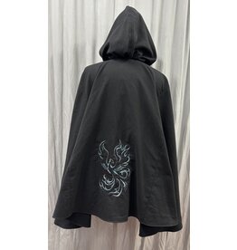 5659 - Washable Black Cotton Cloak W/ Phoenix Embroidery and Blue Hood lining & Pockets