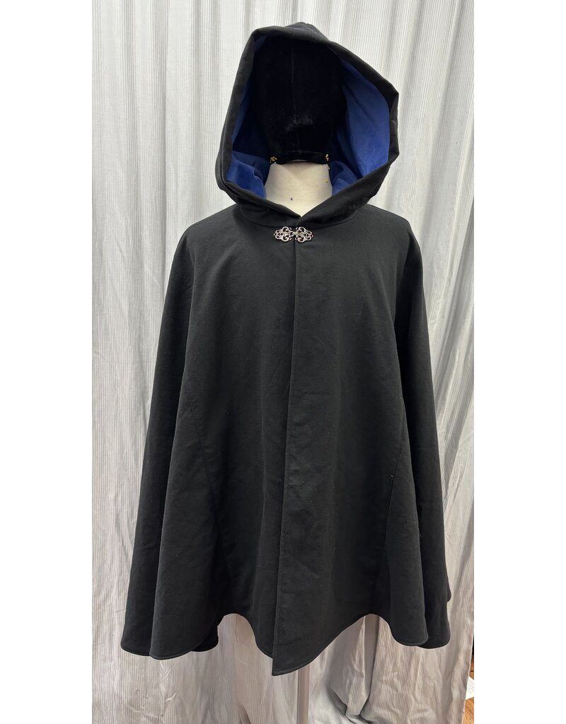 5659 - Washable Black Cotton Cloak W/ Phoenix Embroidery and Blue Hood lining & Pockets