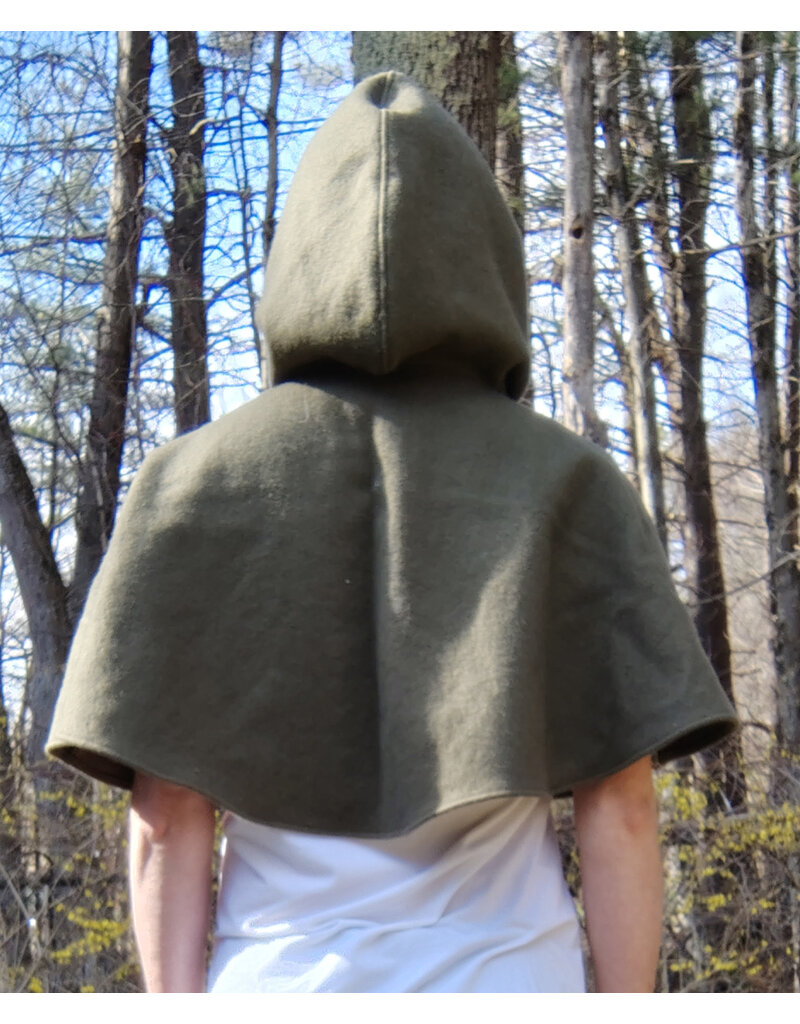 Cloakmakers.com 5660-Washable OD Green Wool Cloak w/ Triple Medallion Clasp