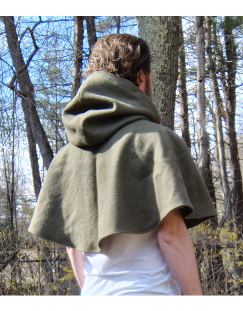 Cloakmakers.com 5660-Washable OD Green Wool Cloak w/ Triple Medallion Clasp