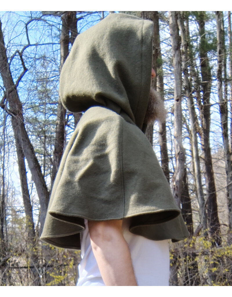 Cloakmakers.com 5660-Washable OD Green Wool Cloak w/ Triple Medallion Clasp