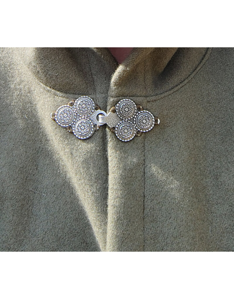 Cloakmakers.com 5660-Washable OD Green Wool Cloak w/ Triple Medallion Clasp