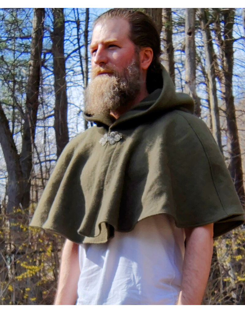 Cloakmakers.com 5660-Washable OD Green Wool Cloak w/ Triple Medallion Clasp