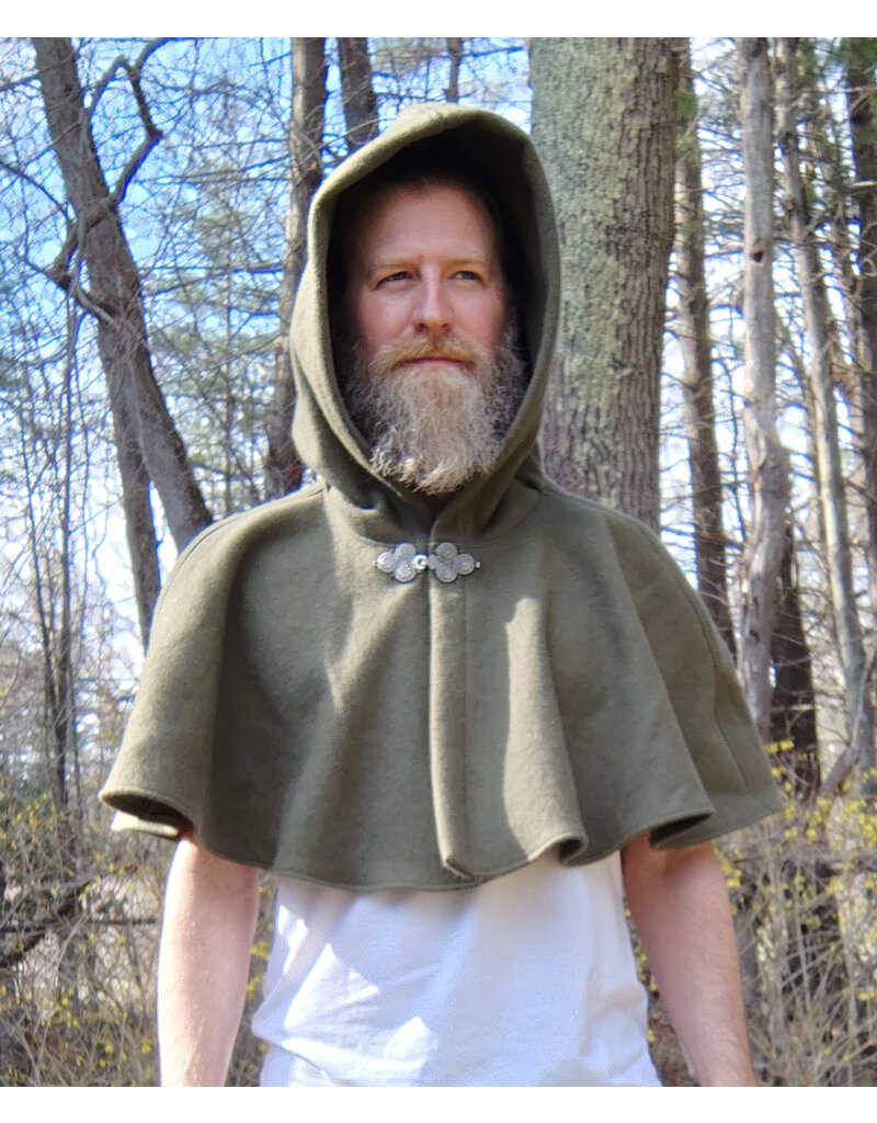 Cloakmakers.com 5660-Washable OD Green Wool Cloak w/ Triple Medallion Clasp