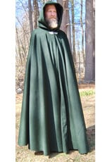 Cloakmakers.com 5661-Forest Green Wool Blend Cloak w/ Black Hood Lining & Multi-Leaf Clasp