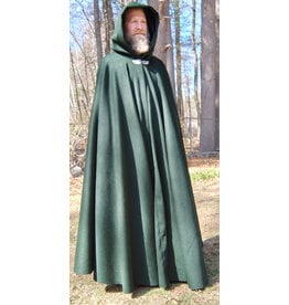 Cloakmakers.com 5661-Forest Green Wool Blend Cloak w/ Black Hood Lining & Multi-Leaf Clasp
