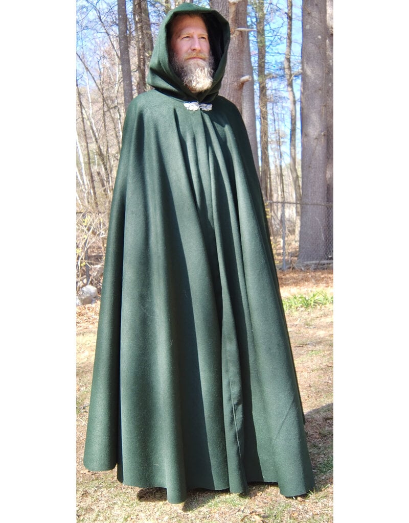 Cloakmakers.com 5661-Forest Green Wool Blend Cloak w/ Black Hood Lining & Multi-Leaf Clasp