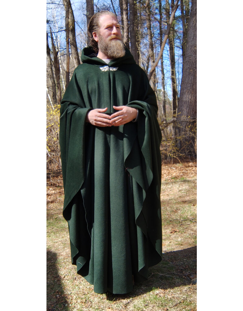 Cloakmakers.com 5661-Forest Green Wool Blend Cloak w/ Black Hood Lining & Multi-Leaf Clasp
