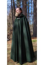 Cloakmakers.com 5661-Forest Green Wool Blend Cloak w/ Black Hood Lining & Multi-Leaf Clasp