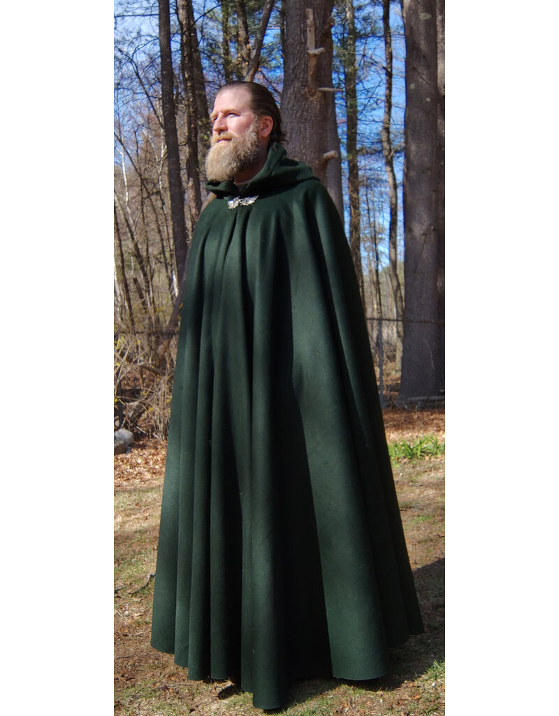 Cloakmakers.com 5661-Forest Green Wool Blend Cloak w/ Black Hood Lining & Multi-Leaf Clasp