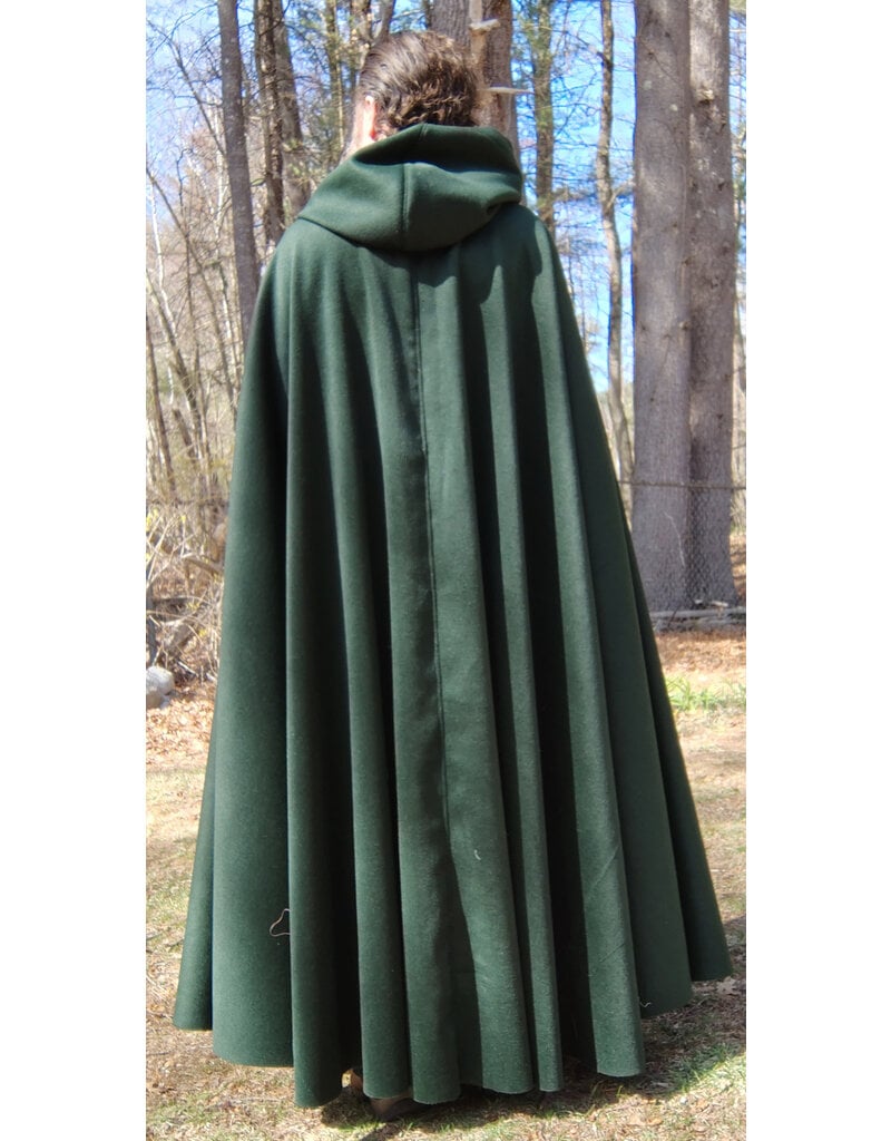 Cloakmakers.com 5661-Forest Green Wool Blend Cloak w/ Black Hood Lining & Multi-Leaf Clasp