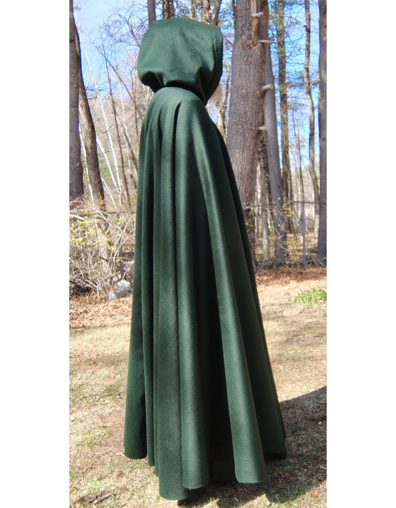 Cloakmakers.com 5661-Forest Green Wool Blend Cloak w/ Black Hood Lining & Multi-Leaf Clasp