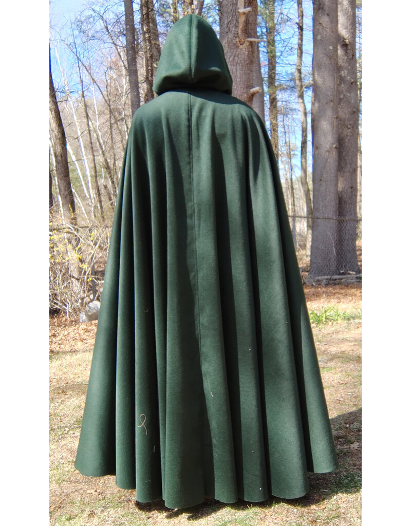 Cloakmakers.com 5661-Forest Green Wool Blend Cloak w/ Black Hood Lining & Multi-Leaf Clasp
