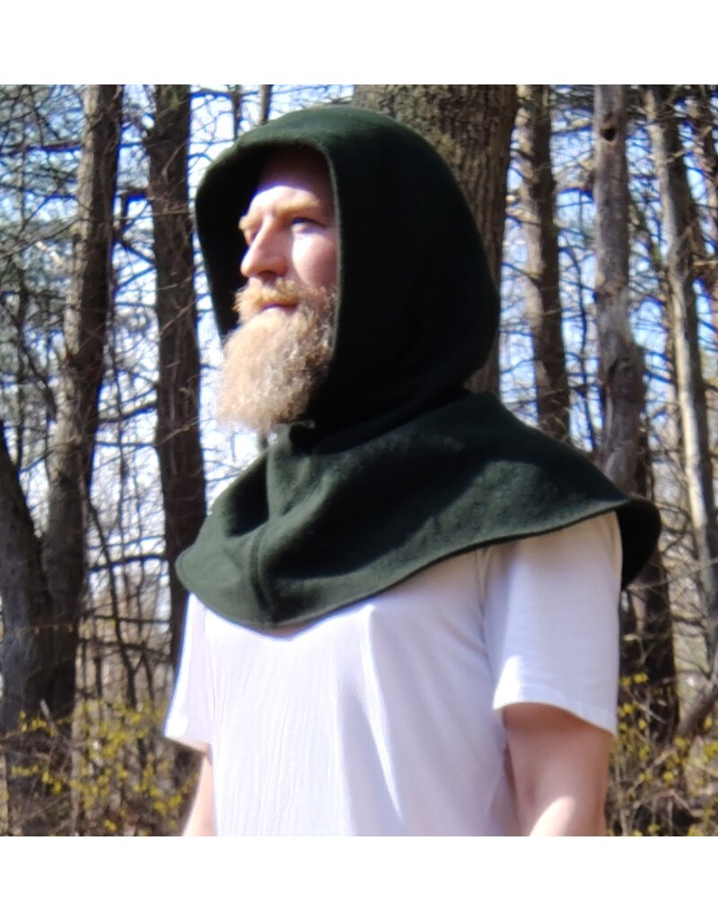 Cloakmakers.com H528-Washable Dark Green Wool Hooded Cowl