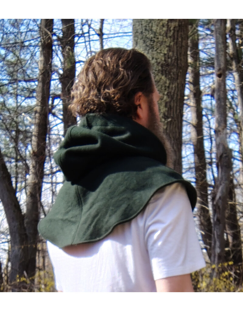 Cloakmakers.com H528-Washable Dark Green Wool Hooded Cowl
