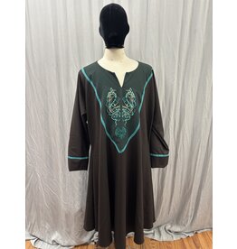J893 - Washable Brown and Green Wool Tunic W/ Antler Embroidery