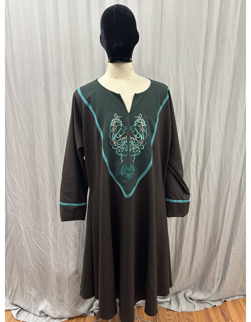 Cloakmakers.com J896-Lightweight Washable Brown Wool Tunic with Elven Antler Embroidery