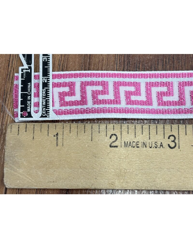 Cloakmakers.com Greek Key Trim - Pink/White, Woven, Narrow