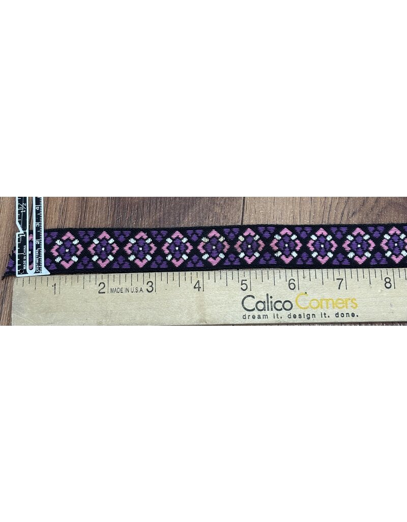 Cloakmakers.com Early Period Diamond Triangle Trim - Purple/Pink on Black