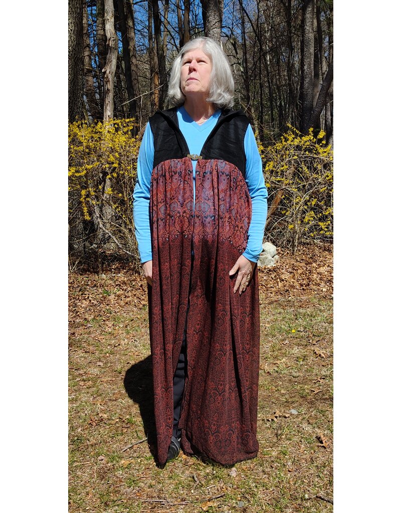 Cloakmakers.com J880-Hooded Vest w/ Black Wool Blend Upper w/ Owl Embroidery & Sheer Lower Section