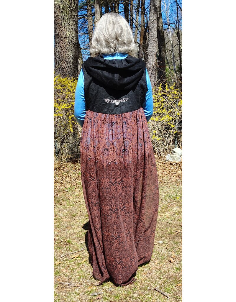 Cloakmakers.com J880-Hooded Vest w/ Black Wool Blend Upper w/ Owl Embroidery & Sheer Lower Section