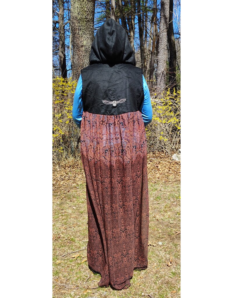 Cloakmakers.com J880-Hooded Vest w/ Black Wool Blend Upper w/ Owl Embroidery & Sheer Lower Section