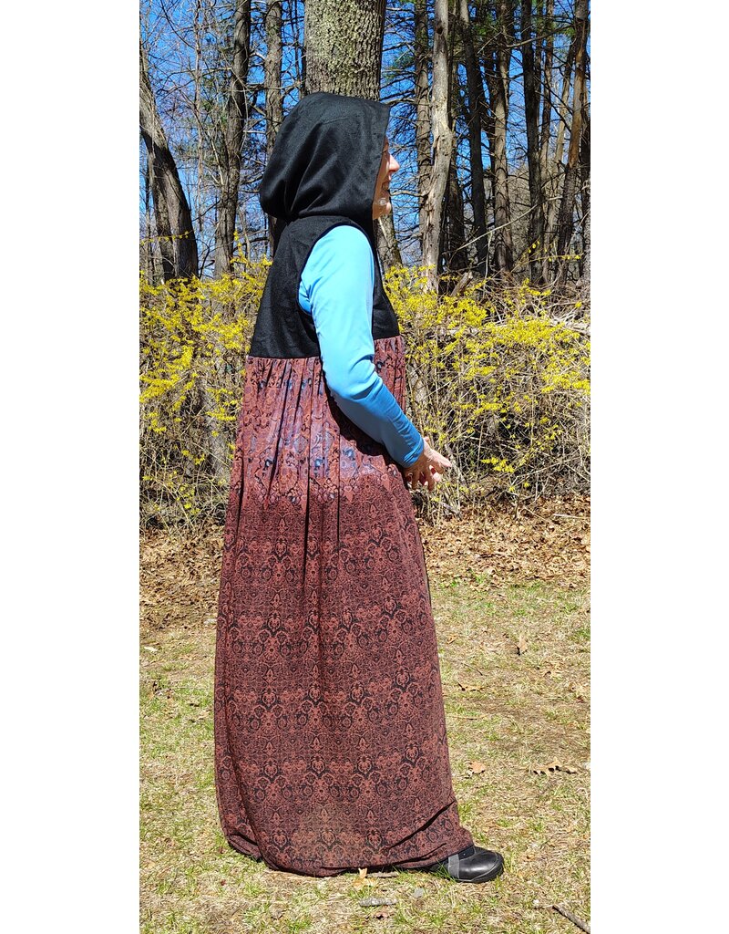 Cloakmakers.com J880-Hooded Vest w/ Black Wool Blend Upper w/ Owl Embroidery & Sheer Lower Section