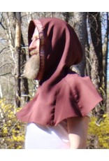 Cloakmakers.com H482 - Burgundy Hooded Cowl w/ Gold & Burgundy Trim