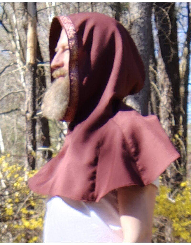 Cloakmakers.com H482 - Burgundy Hooded Cowl w/ Gold & Burgundy Trim
