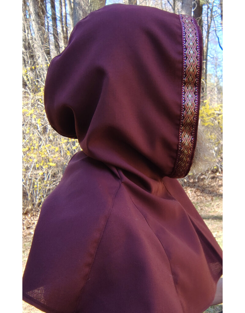 Cloakmakers.com H482 - Burgundy Hooded Cowl w/ Gold & Burgundy Trim