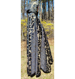 Cloakmakers.com 5665-Washable Black & Gold Brocade Cloak w/ Black Hood Lining