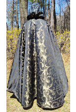 Cloakmakers.com 5665-Washable Black & Gold Brocade Cloak w/ Black Hood Lining