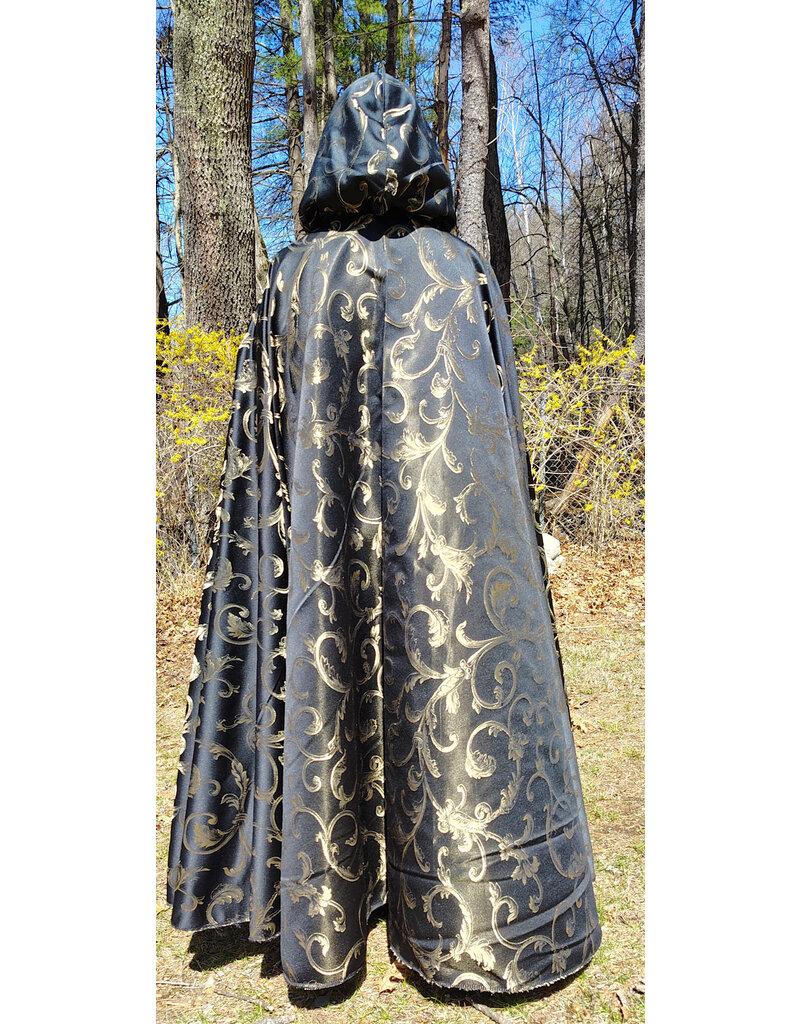 Cloakmakers.com 5665-Washable Black & Gold Brocade Cloak w/ Black Hood Lining