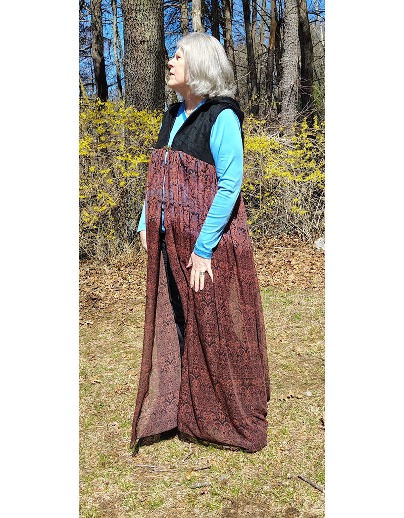 Cloakmakers.com J880-Hooded Vest w/ Black Wool Blend Upper w/ Owl Embroidery & Sheer Lower Section