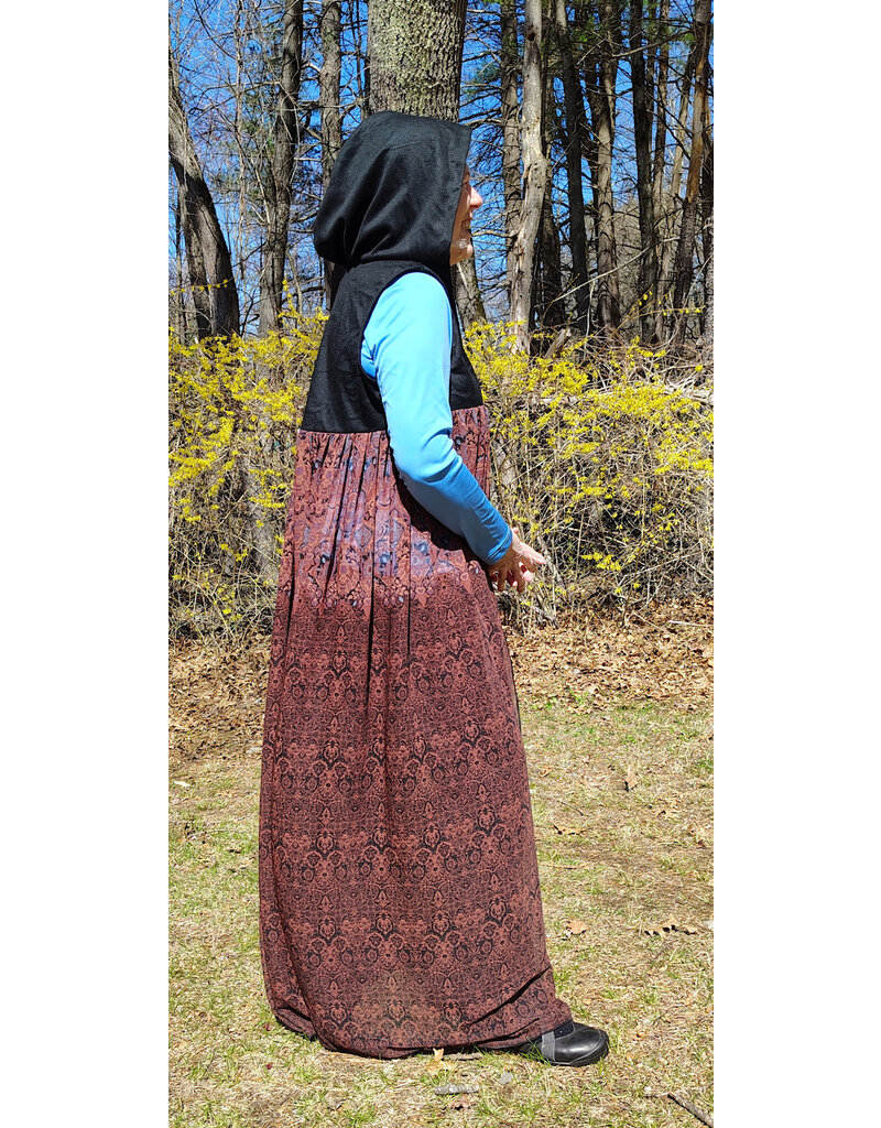 Cloakmakers.com J880-Hooded Vest w/ Black Wool Blend Upper w/ Owl Embroidery & Sheer Lower Section