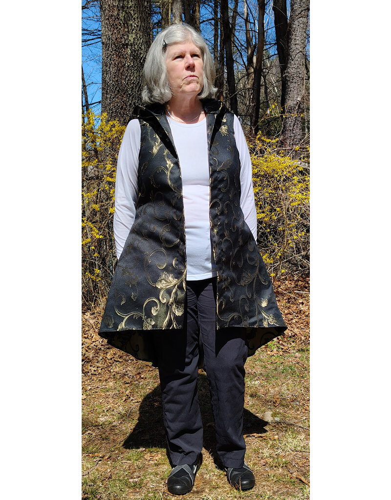 Cloakmakers.com J882-Washable Black & Gold Polyester Vest w/ Black Hood Lining & Pockets