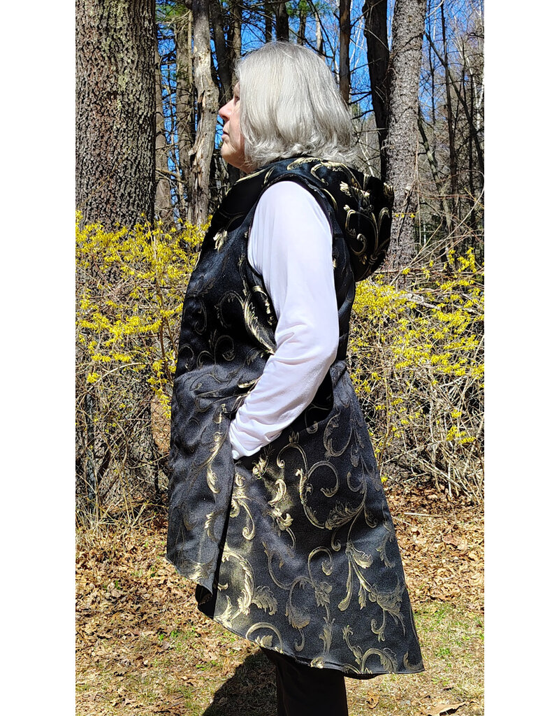 Cloakmakers.com J882-Washable Black & Gold Polyester Vest w/ Black Hood Lining & Pockets