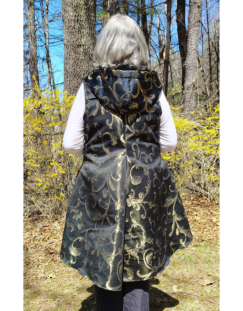 Cloakmakers.com J882-Washable Black & Gold Polyester Vest w/ Black Hood Lining & Pockets