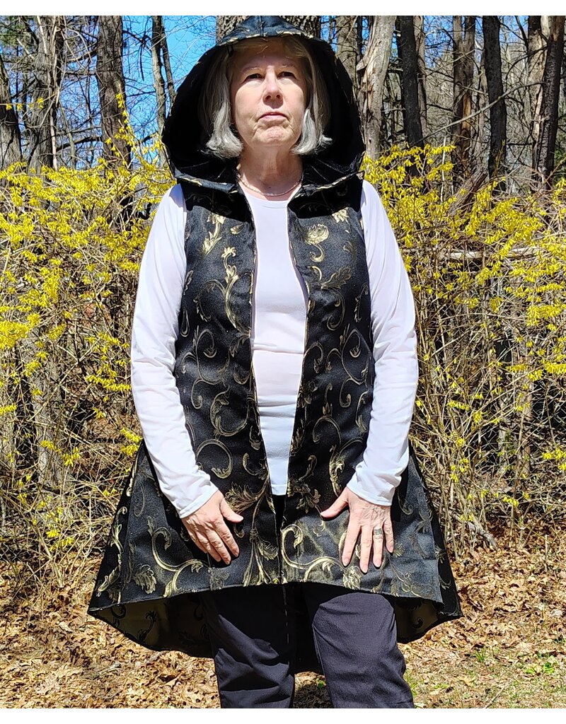 Cloakmakers.com J882-Washable Black & Gold Polyester Vest w/ Black Hood Lining & Pockets