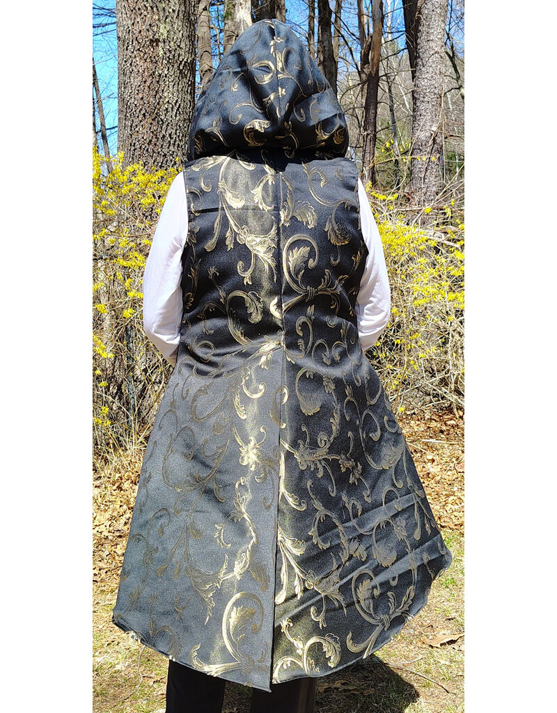 Cloakmakers.com J882-Washable Black & Gold Polyester Vest w/ Black Hood Lining & Pockets